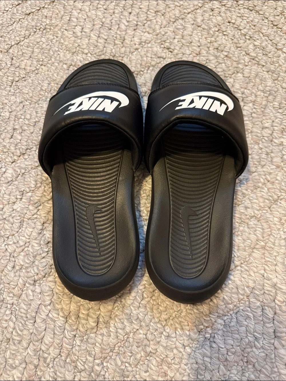 Nike Black Slides with White Swoosh